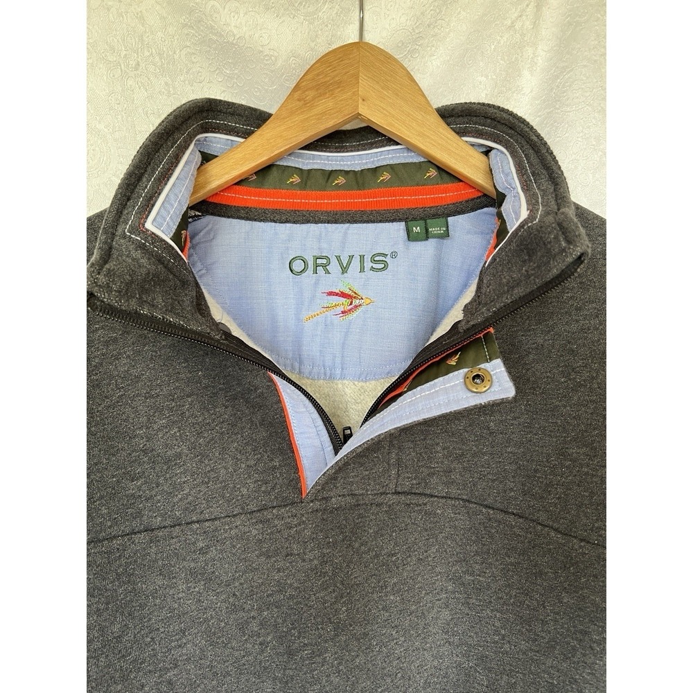 Orvis Softest 1/4 Zip Pullover Men's Sz M Grey Outdoor Fisherman Cotton Blend
